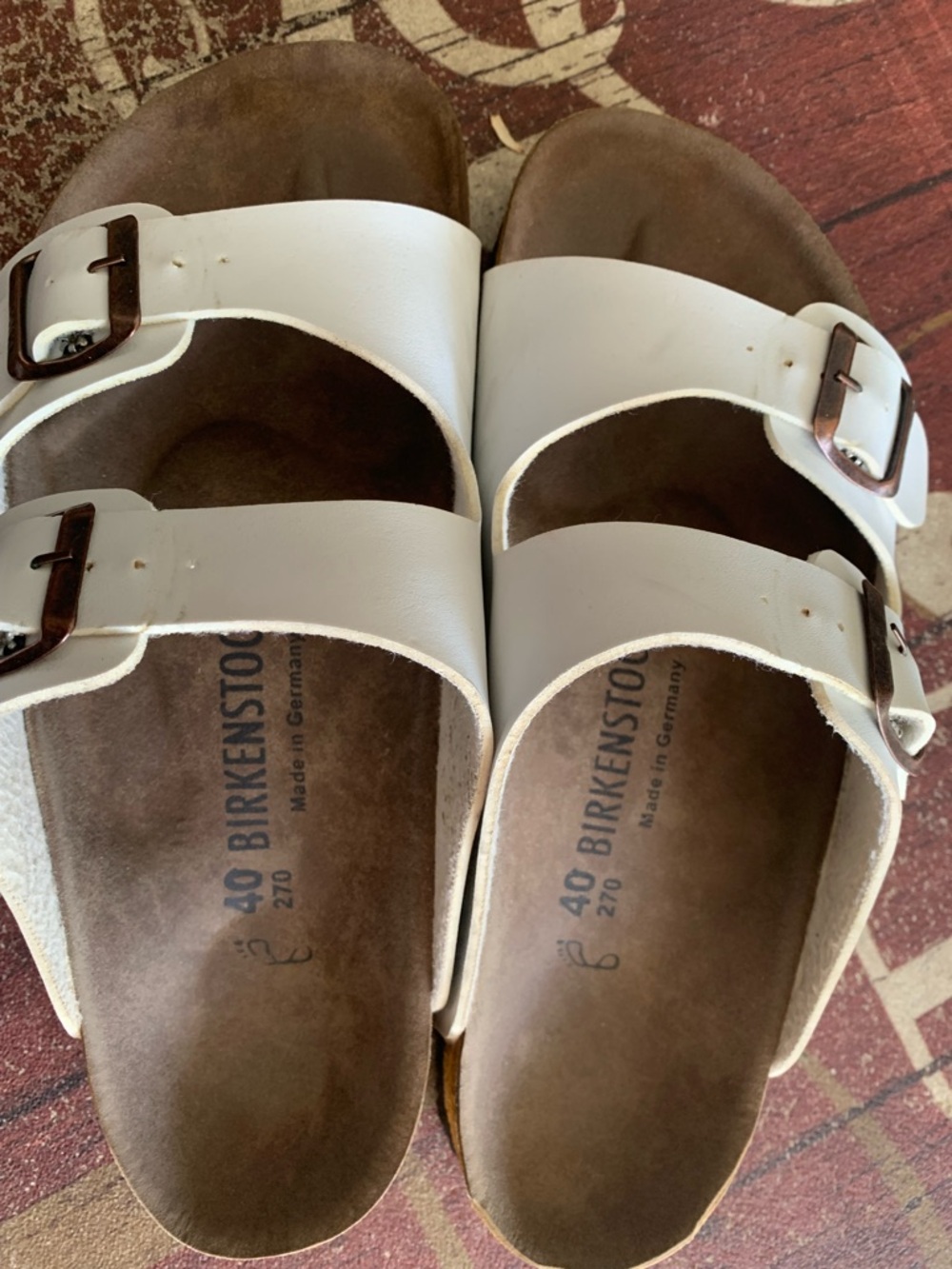 Birkenstock White Arizona Two-Strap Sandals with Brown Buckles - Picture 2 of 3